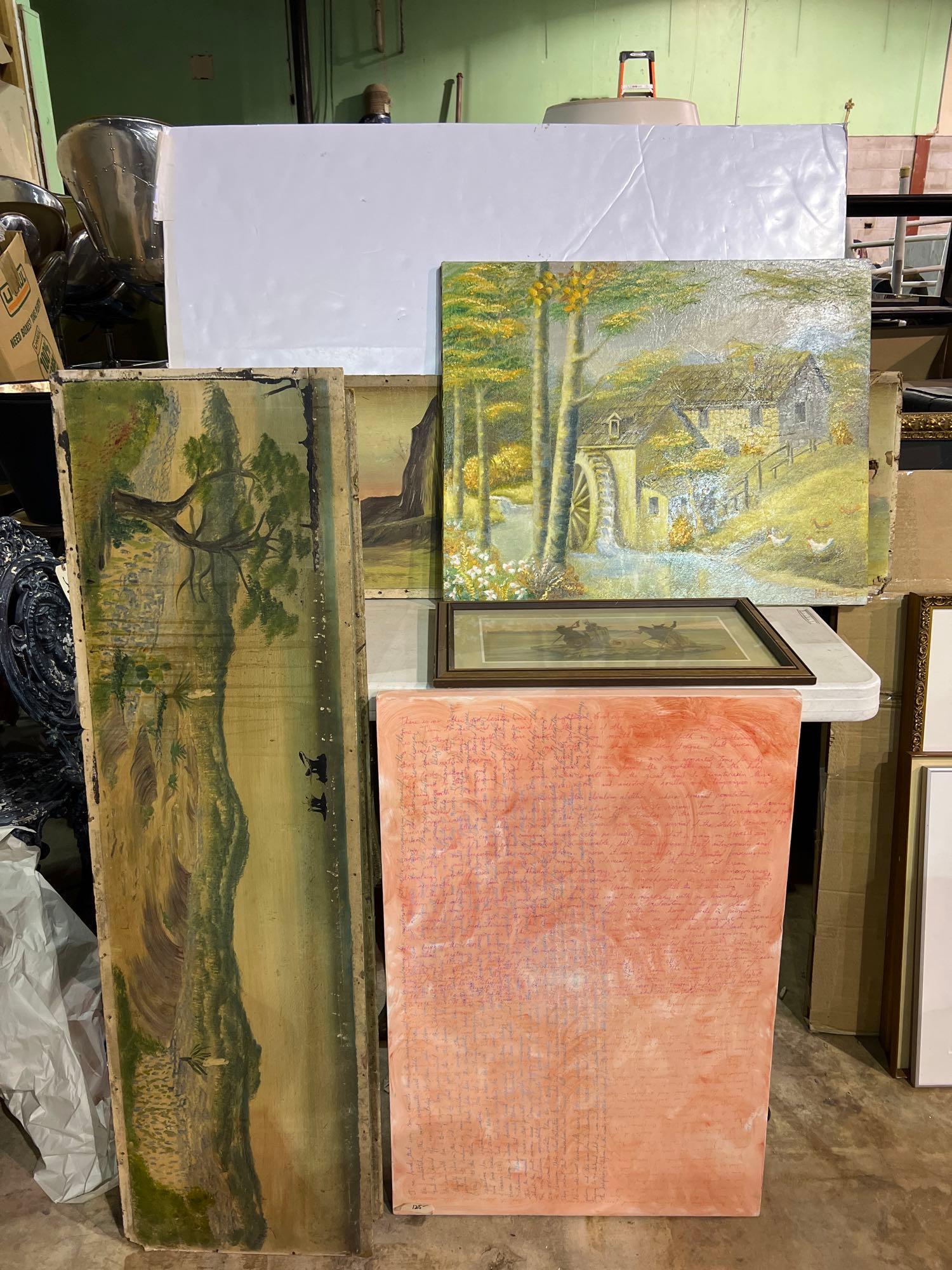 Lot of Framed Art and Painted Theater Backdrop Panels (1 of 1)