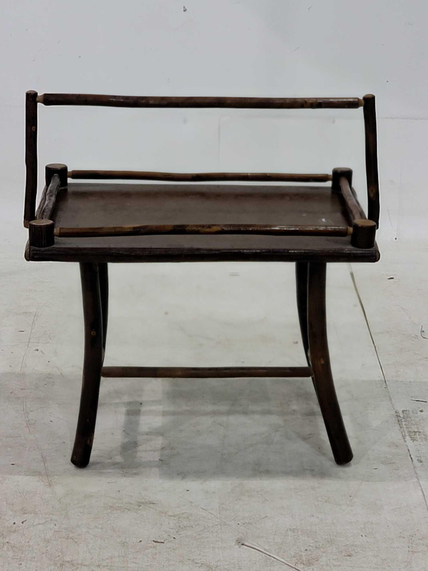 Rustic Small Table: Rustic small table with handle height 27 in. x width 25 in. x depth 19 in. We happily provide seamless shipping services on everything we sell. Please email us at shipping@vogtauction.com or call 