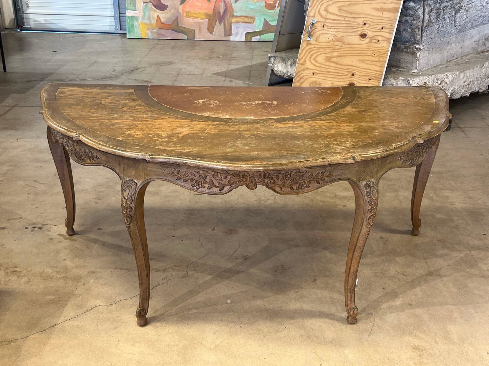 Demilune Console Table: Demilune console table We happily provide seamless shipping services on everything we sell. Please email us at shipping@vogtauction.com or call 210-971-5750 for more information.