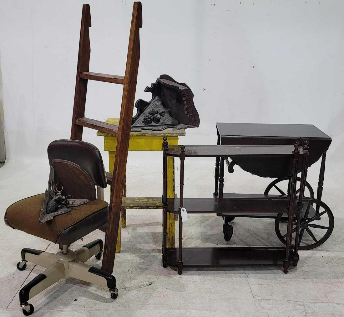 Lot of Small Furniture: Lot of small furniture and miscellaneous items height 30 in. x width 20 in. x depth 20 in. / yellow table We happily provide seamless shipping services on everything we sell. Please email us at shippi