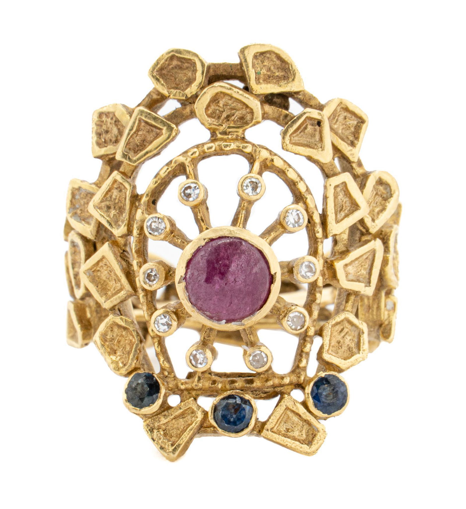 Greek 18k Gold Ruby Sapphire Diamond Ring (1 of 5)