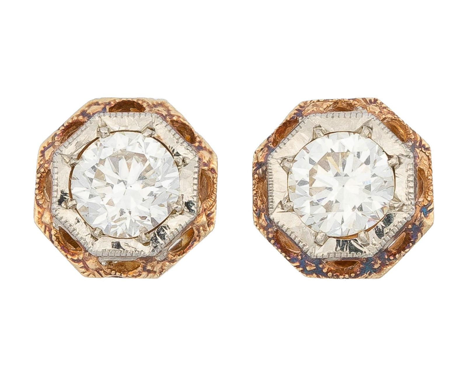 Antique Diamond 14k Gold Stud Earrings (1 of 3)