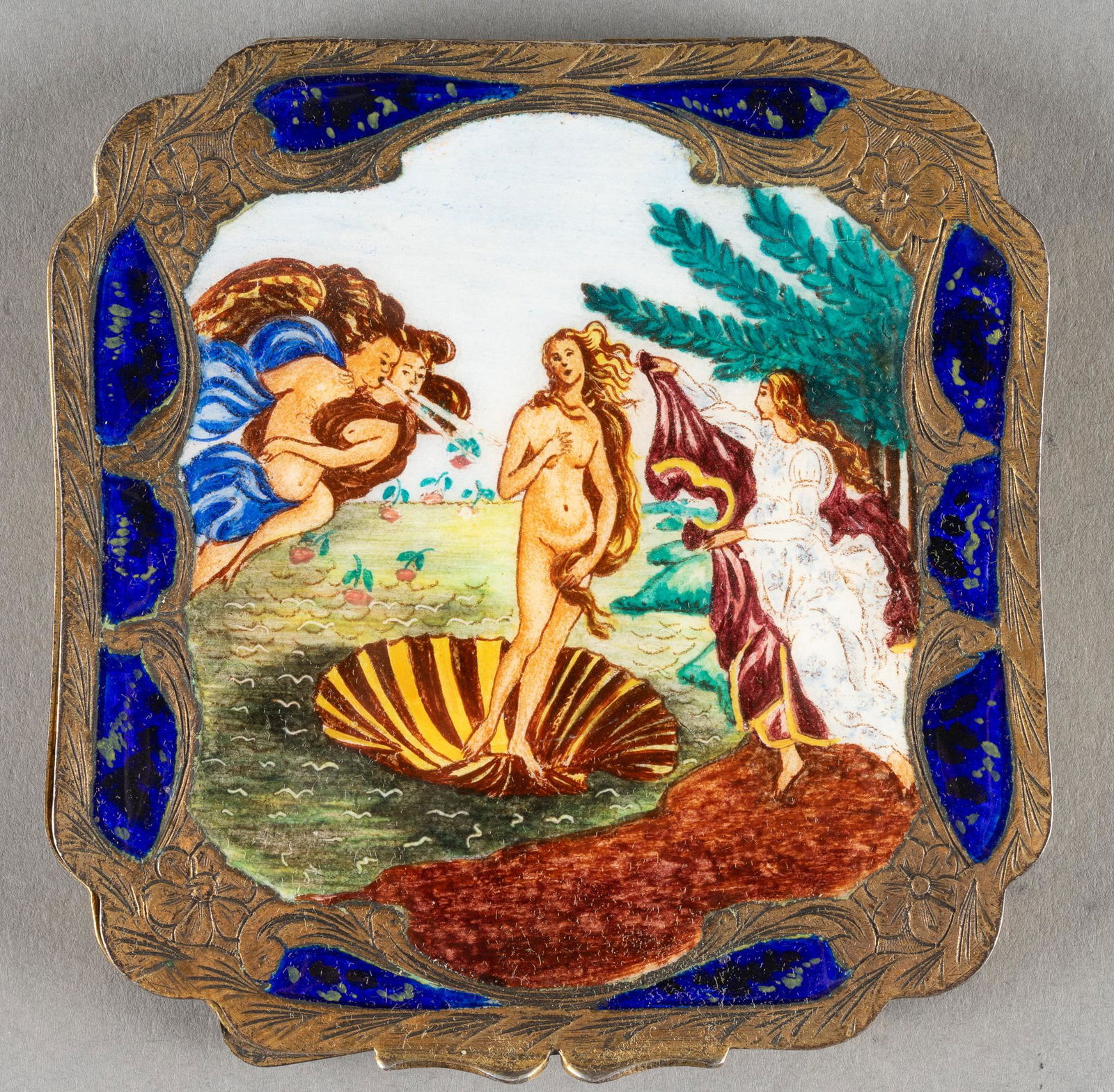 Antique Enamel Birth of Venus 800 Silver Compact (1 of 6)