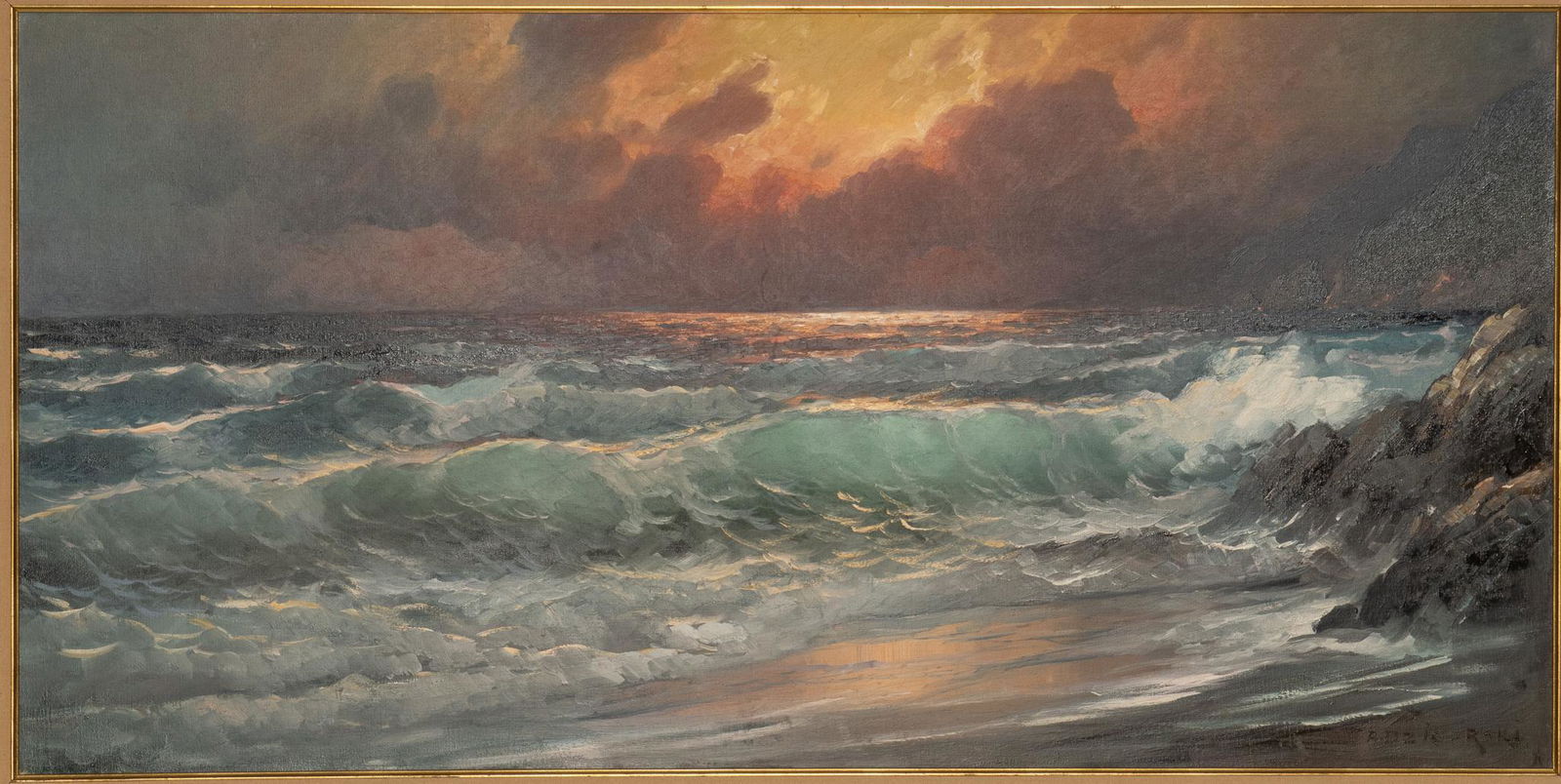 Alexander Dzigurski, "Big Sur Coast": Alexander Dzigurski (California, 1911-1995), "Big Sur Coast", oil on canvas Sight: 24 x 48 in., frame: 33 x 57 in. Condition: minor areas of gesso loss to frame Provenance: A San Antonio, Texas col