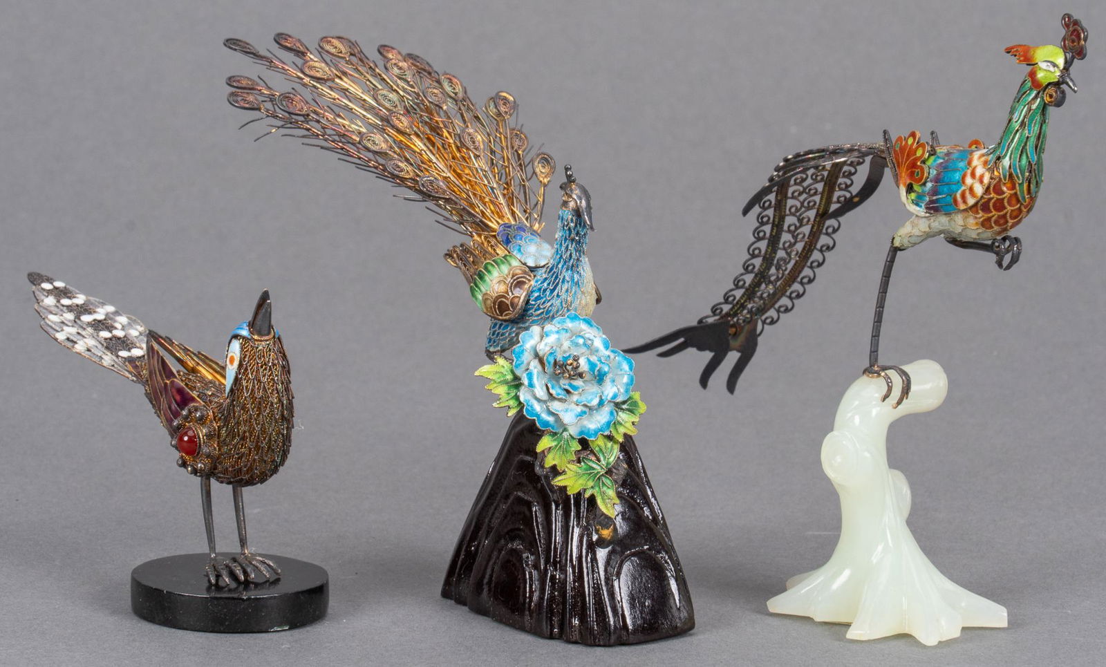 Chinese Export Enamel Sterling Silver Peacocks (1 of 4)