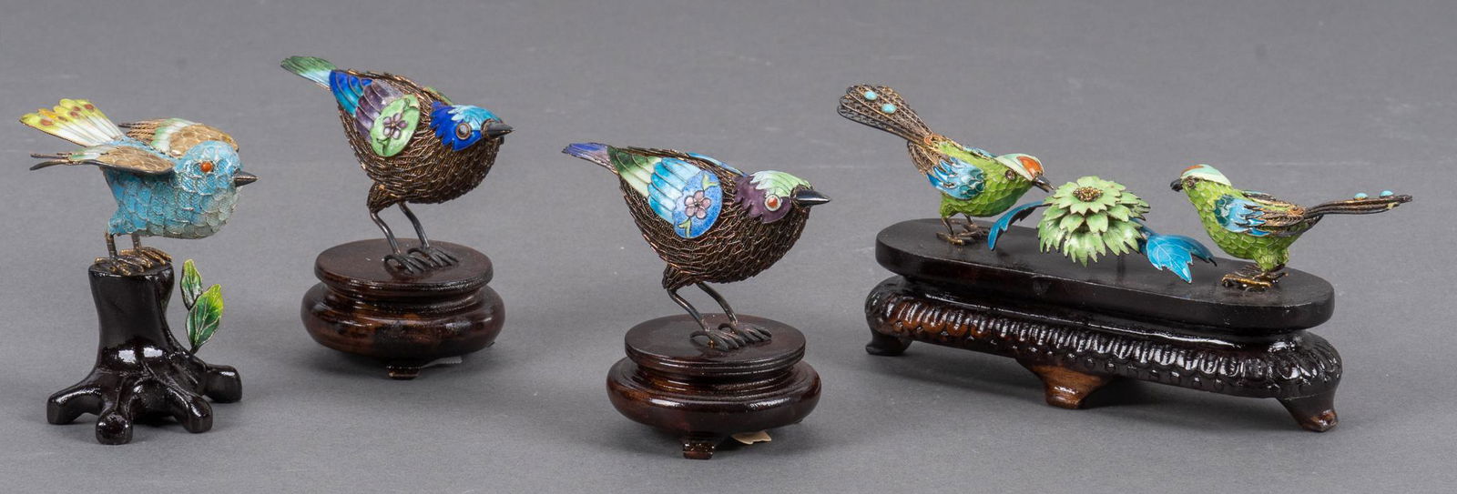 Chinese Export Enamel Sterling Silver Birds (1 of 6)