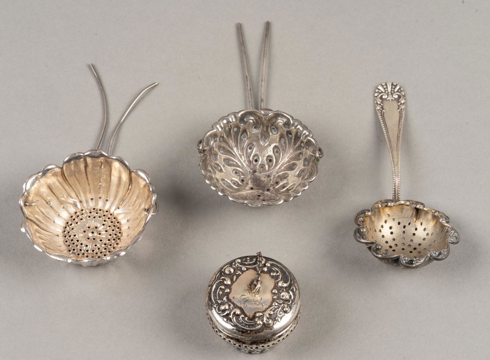 Collection of Antique Sterling Silver Tea Strainers (1 of 6)