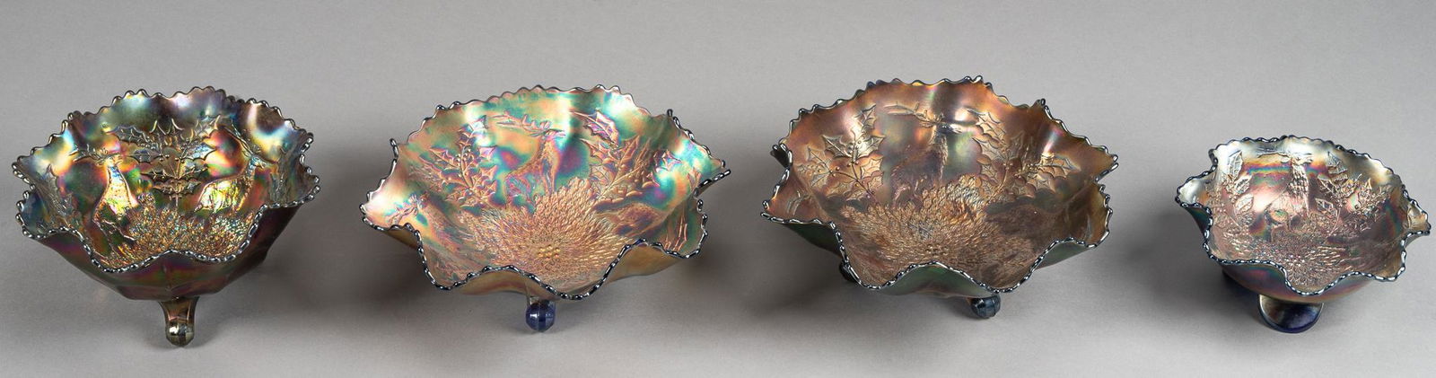 Antique Fenton "Stag and Holly" Carnival Glass Bowls (1 of 6)