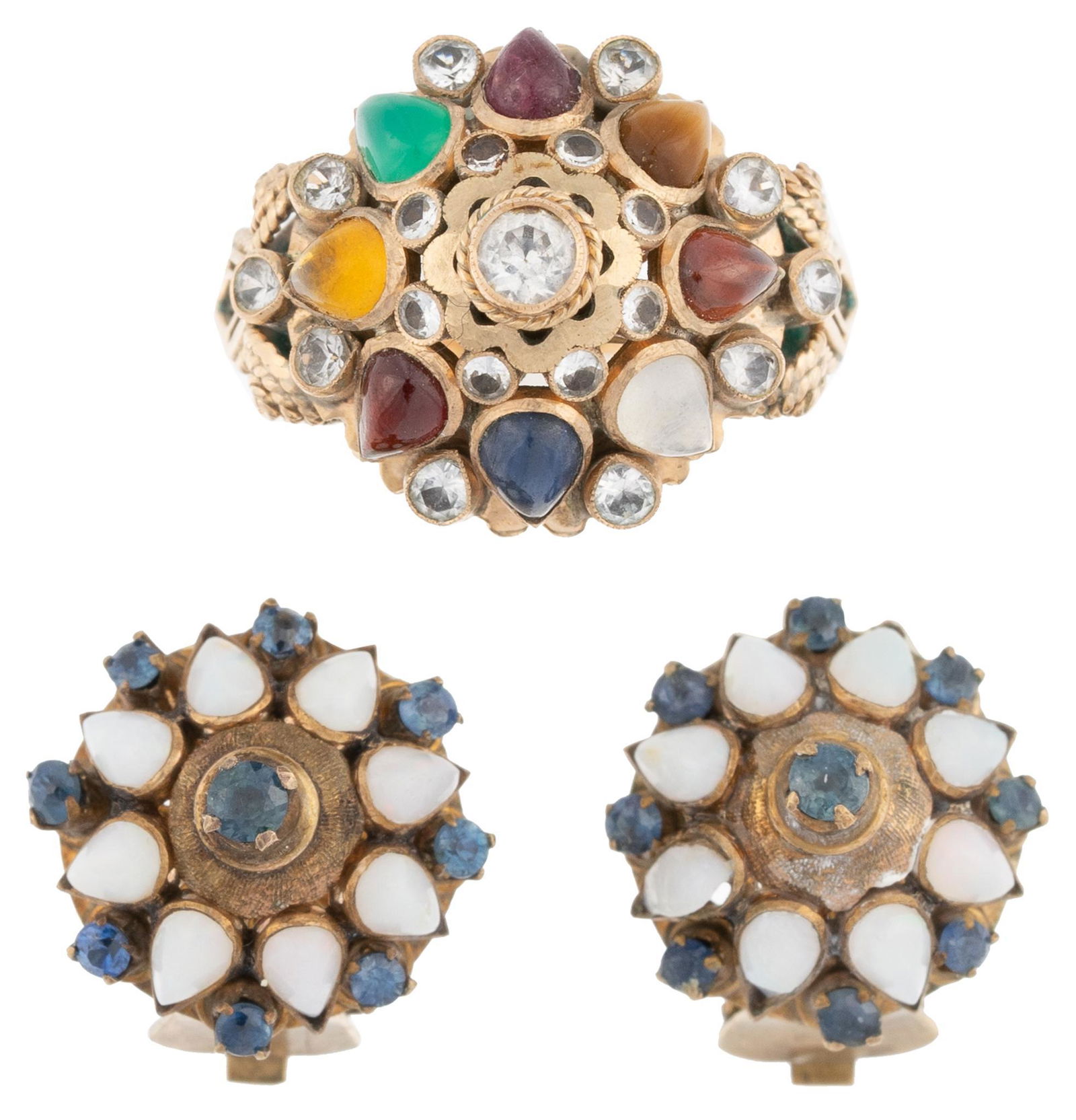 Vintage Thailand Gemstone 10k Gold Princess Ring Earrings (1 of 3)