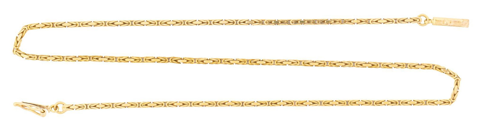 Italian 14k Gold Byzantine Chain: Italian 14k yellow gold byzantine chain necklace. Length 16 in.; total weight 10.0 grams Provenance: Property from the Estate of Virginia Lamberton, San Antonio, Texas We happily provide seamless ship
