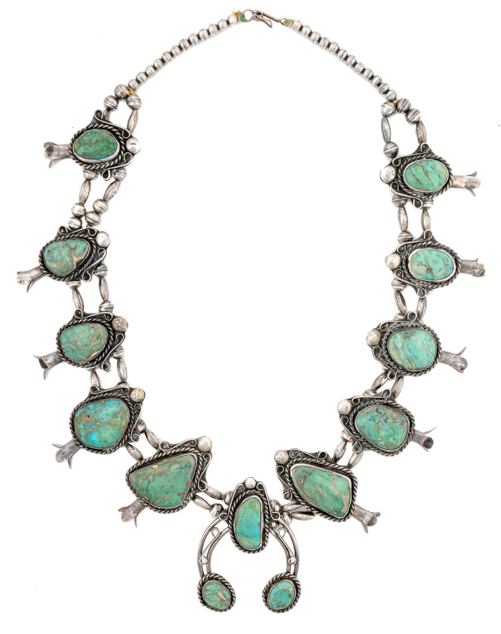 Vintage Native American Sterling Turquoise Squash Blossom (1 of 5)