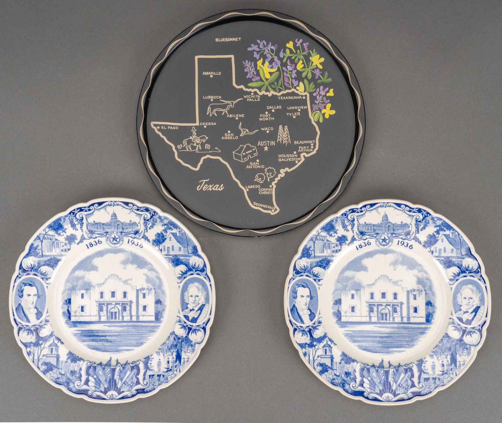 (2) Texas Independence Centennial Chargers and Vintage Texas Tray (1 of 4)