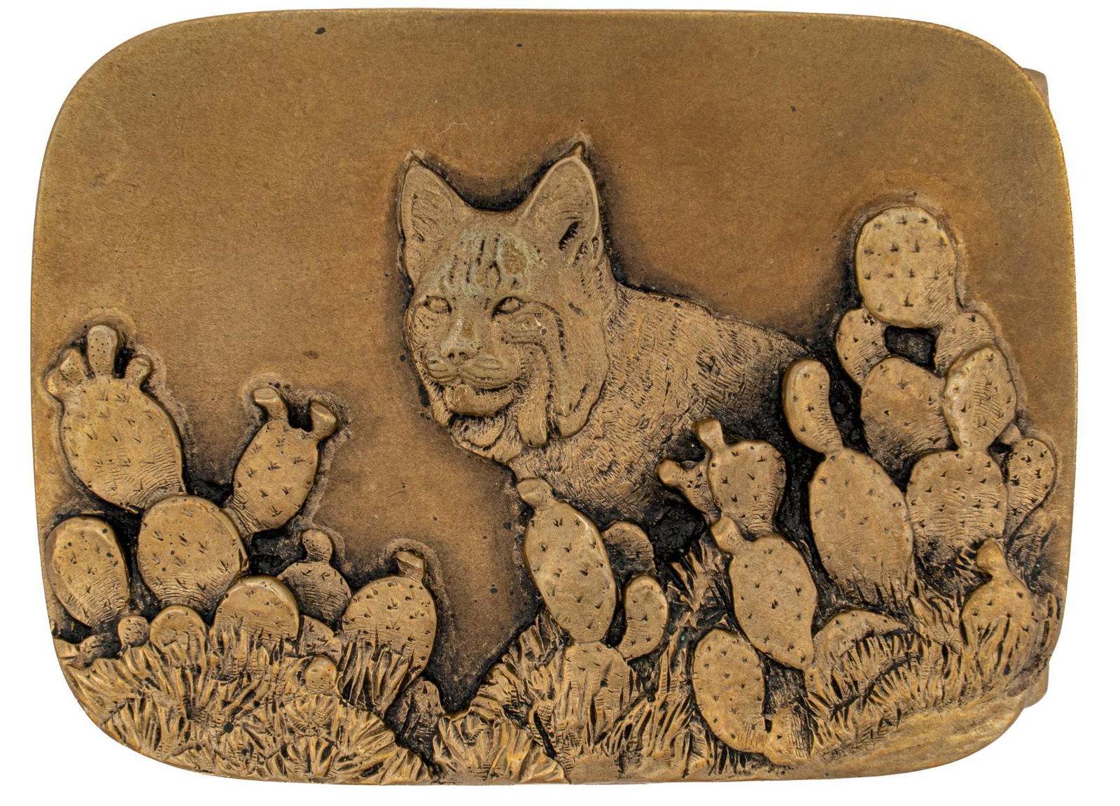 F.E. Hendricks (San Antonio, TX), "Lower Country Bobcat" Bronze Belt Buckle (1 of 5)