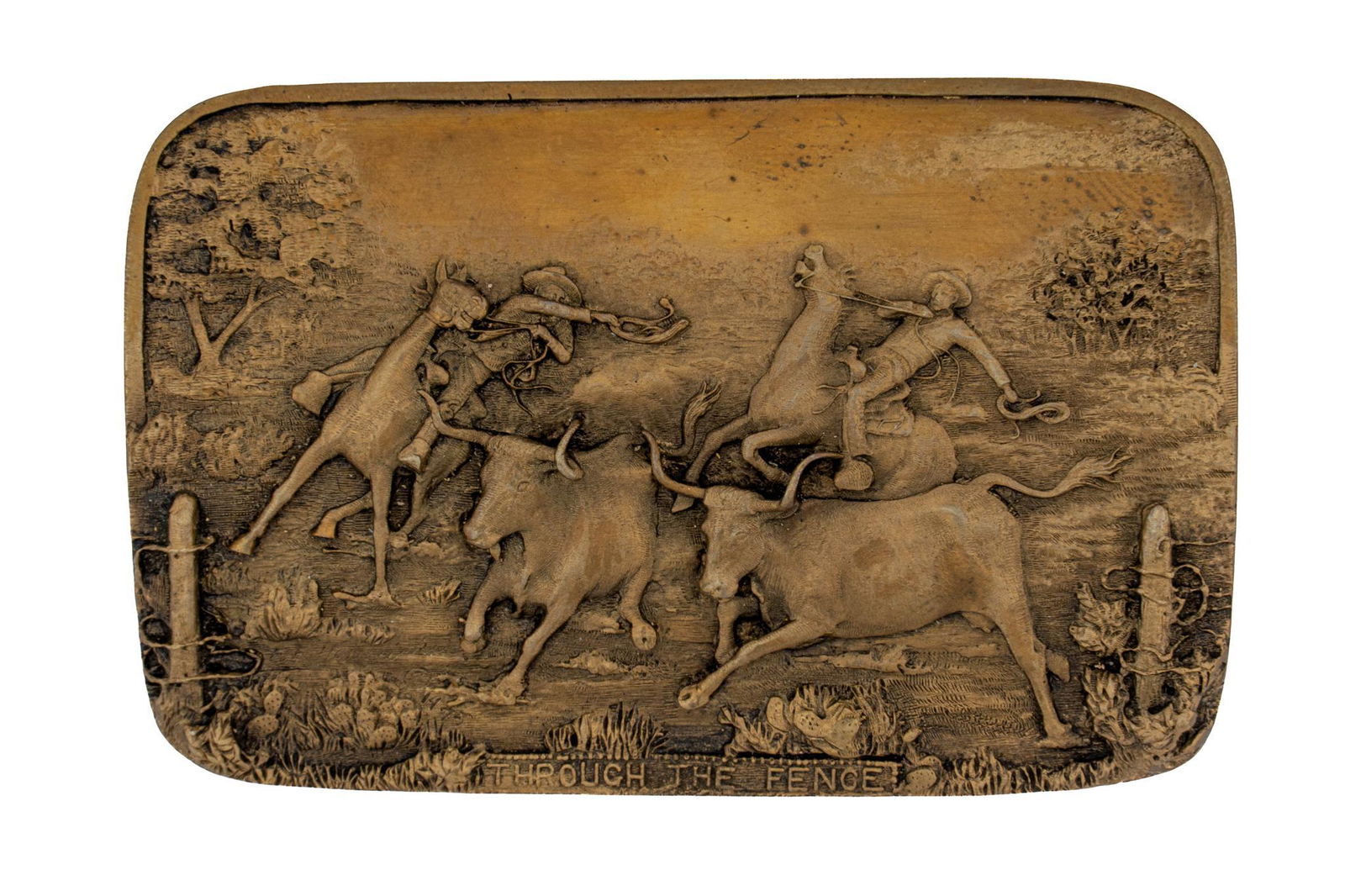 F.E. Hendricks (San Antonio, TX), "Through the Fence" Bronze Belt Buckle (1 of 4)