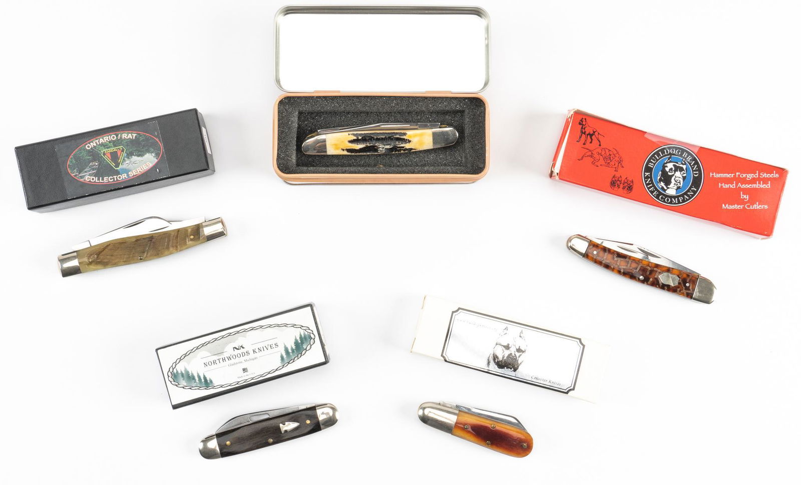 Lot of 5 knives, Bulldog, Ontario, Northwoods, Bear & Son (1 of 1)