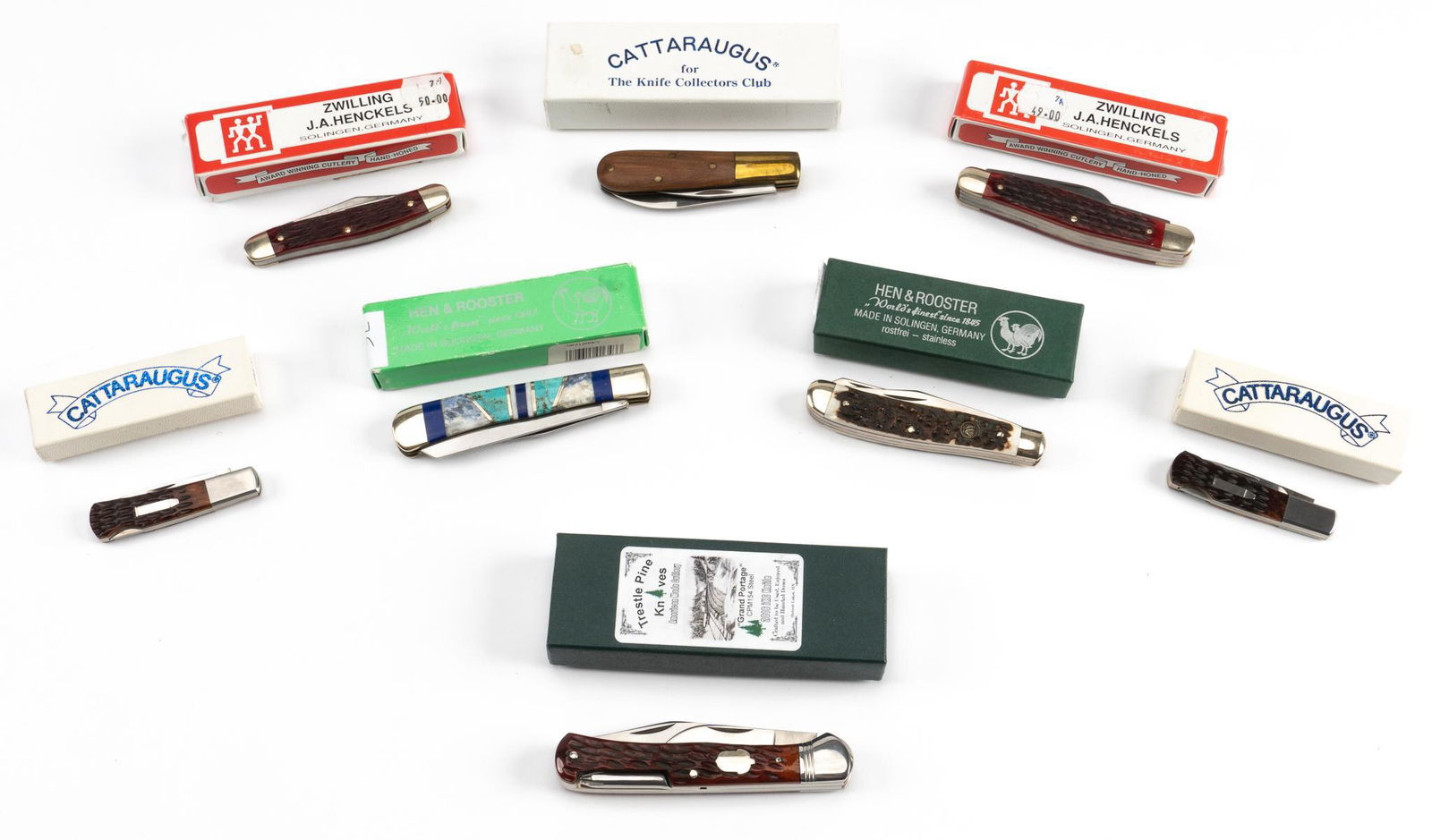 Lot of 8 Knives, Cattaraugus, Hen & Rooster, Trestle Pine, Zwilling Henckels (1 of 1)