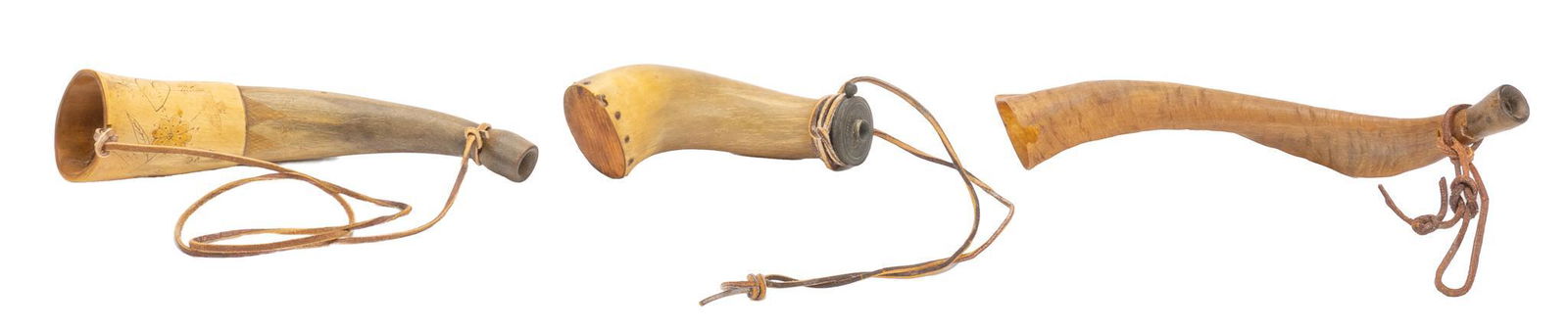 Collection of (3) 19th C. Carved Hunting Horns (1 of 8)
