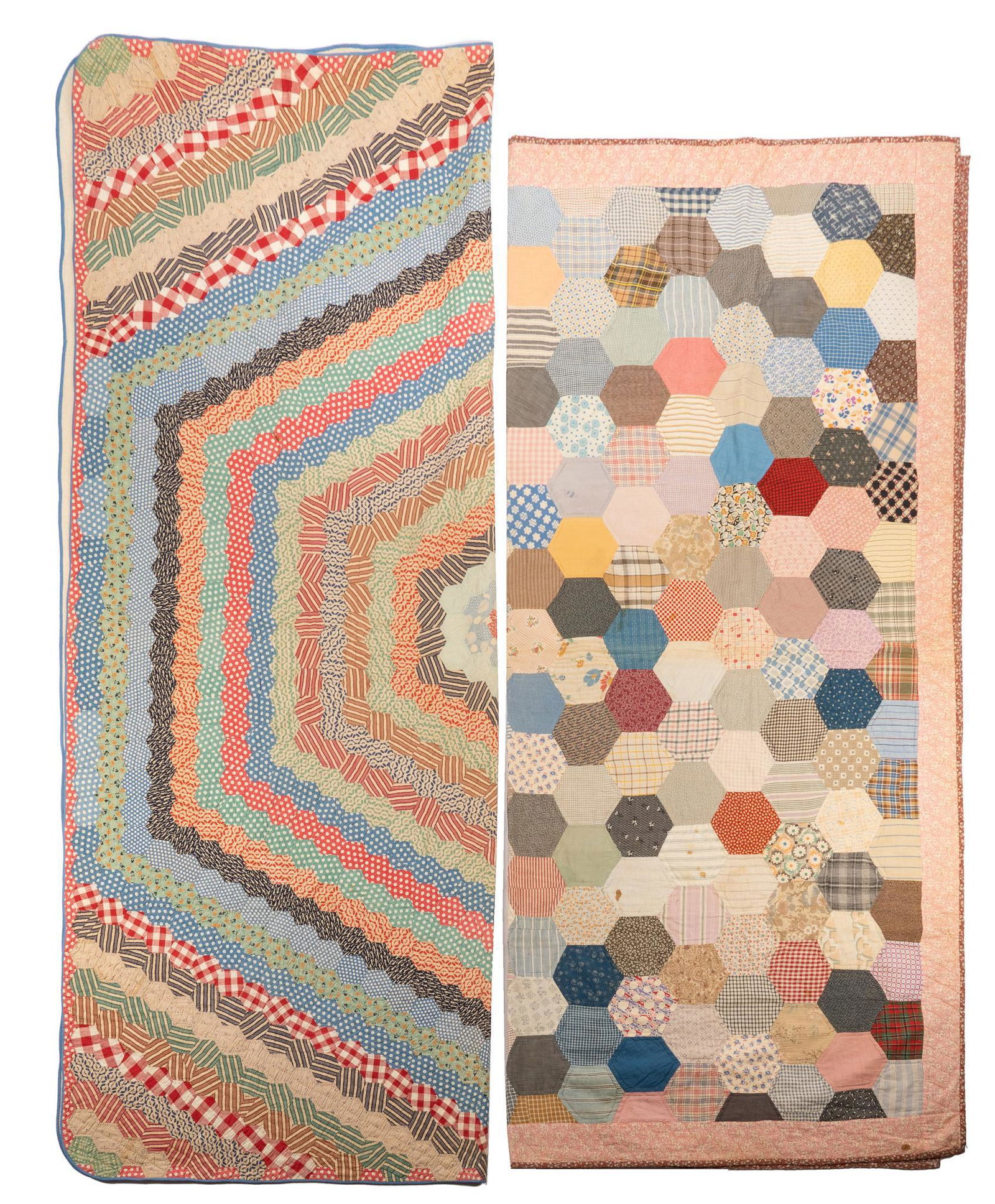 (2) Vintage Hexagon Patchwork Quilts (1 of 9)