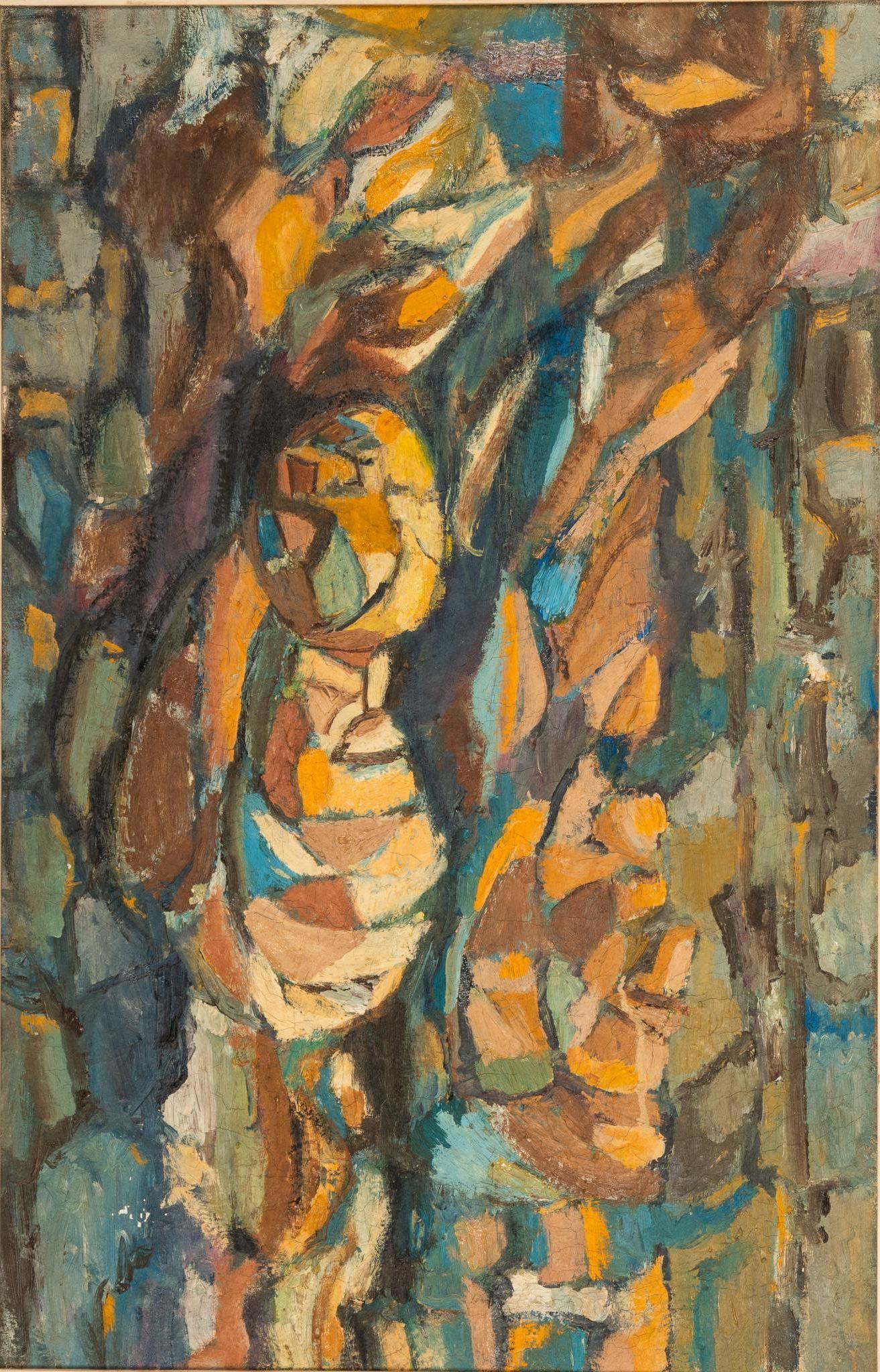Elaine Burtch, "Santo Famille": Elaine Burtch (20th-21st C.), "Santo Famille", ca. 1960s, oil on canvas sight: 22 x 34 in., frame: 25.5 x 37.5 in. Provenance: a San Antonio, Texas collection We happily provide seamless shipping serv