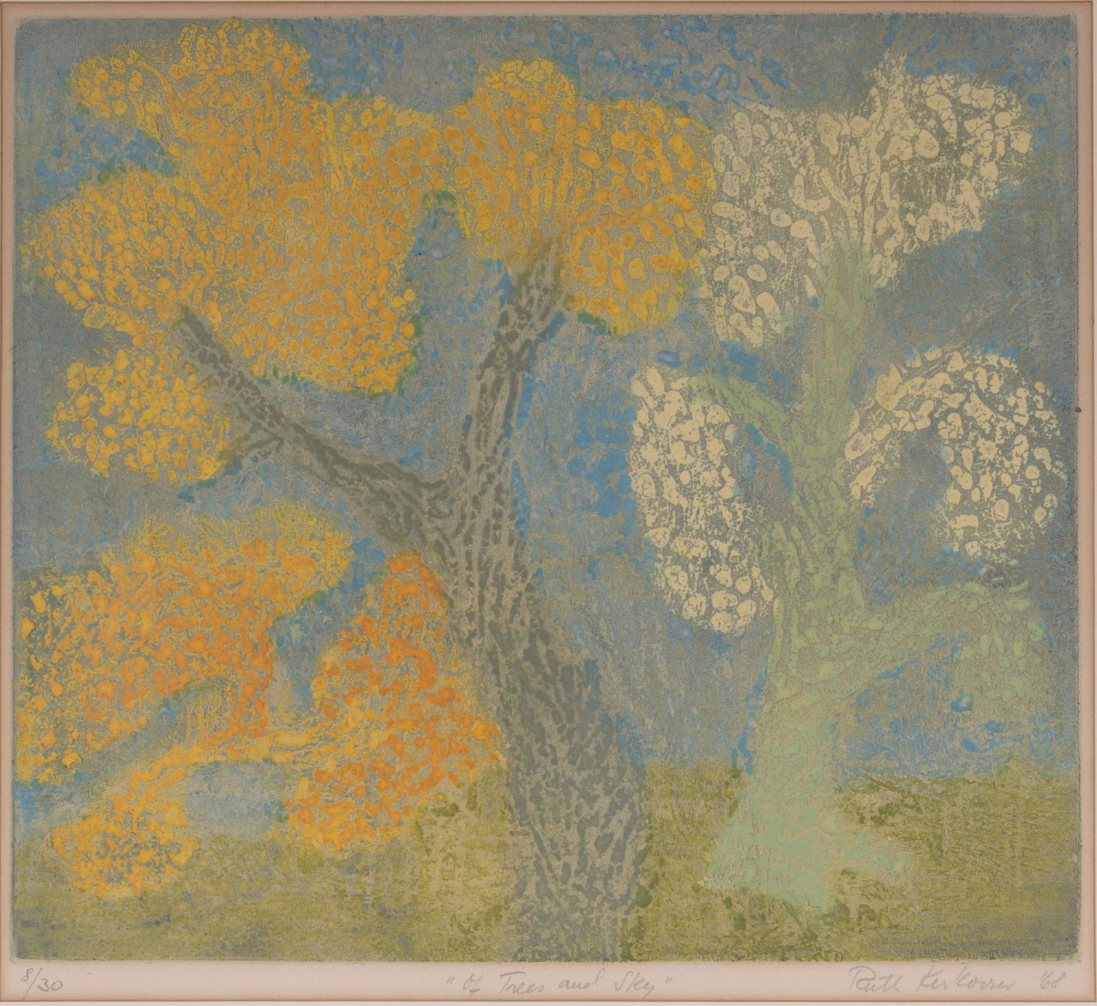 Ruth Kerkovius, "Of Trees & Sky": Ruth Kerkovius (New York, b. 1921), "Of Trees & Sky", serigraph, ed. 8/30 sight: 17.5 x 17.5 in., frame: 18.5 x 18.5 in. Provenance: a Rockport, Texas collection We happily provide sea