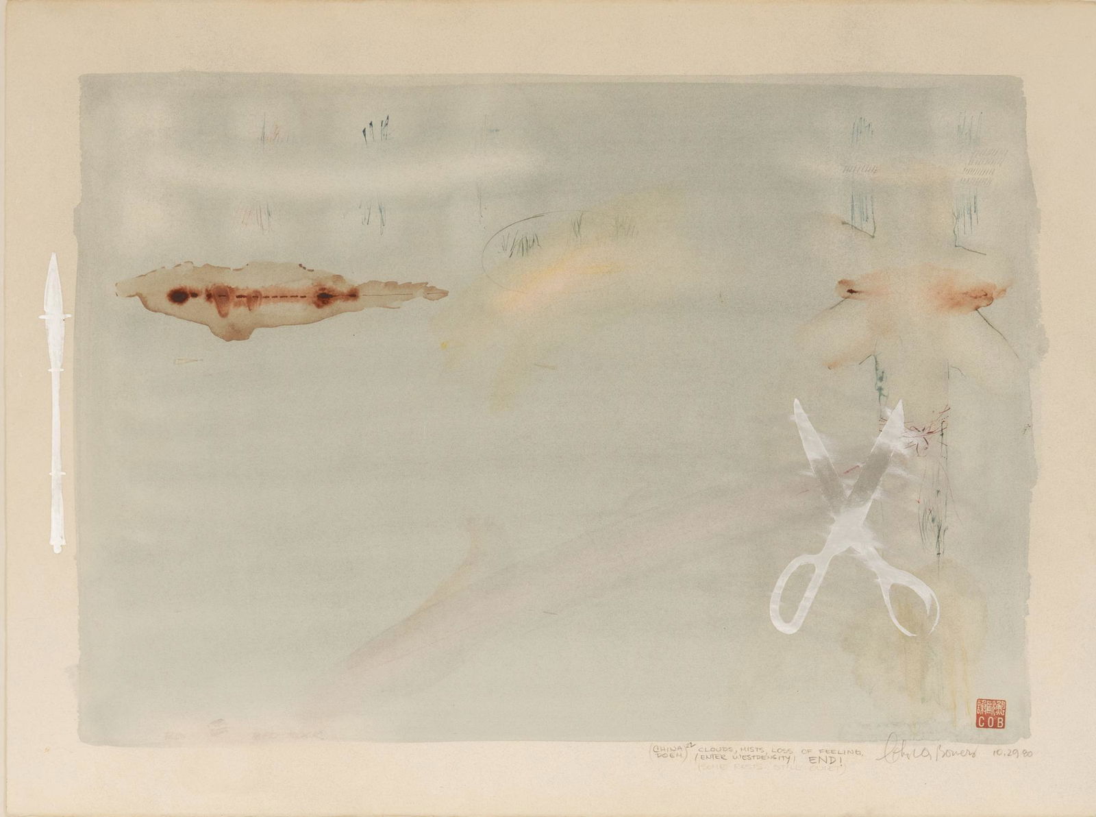 Ciel Bergman (Cheryl Bowers), "China Poem 22", 1980: Ciel Bergman (Cheryl Bowers), "China Poem 22", 1980, mixed media on paper sight: 23 x 30 in., frame: 25 x 32.5 in. Provenance: a San Antonio, Texas collection We happily provide seamless sh