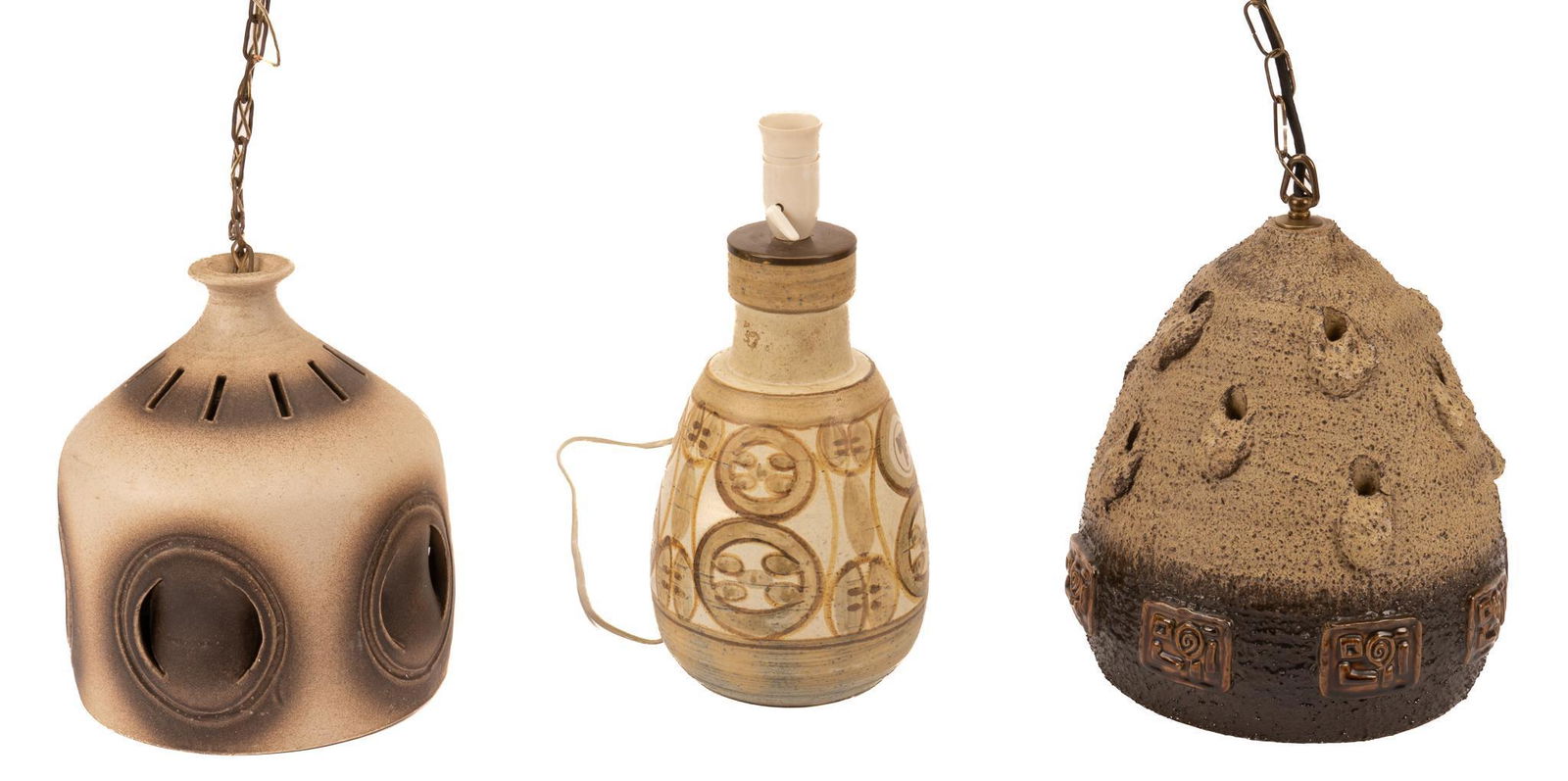 (2) Danish Mid-Century Ceramic Pendant Lights and (1) Lamp (1 of 4)