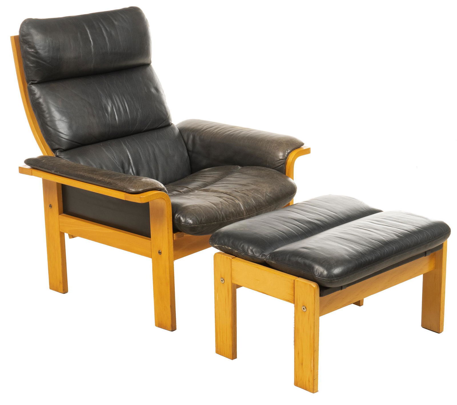 Danish Mid-Century Black Leather Armchair with Footrest (1 of 4)