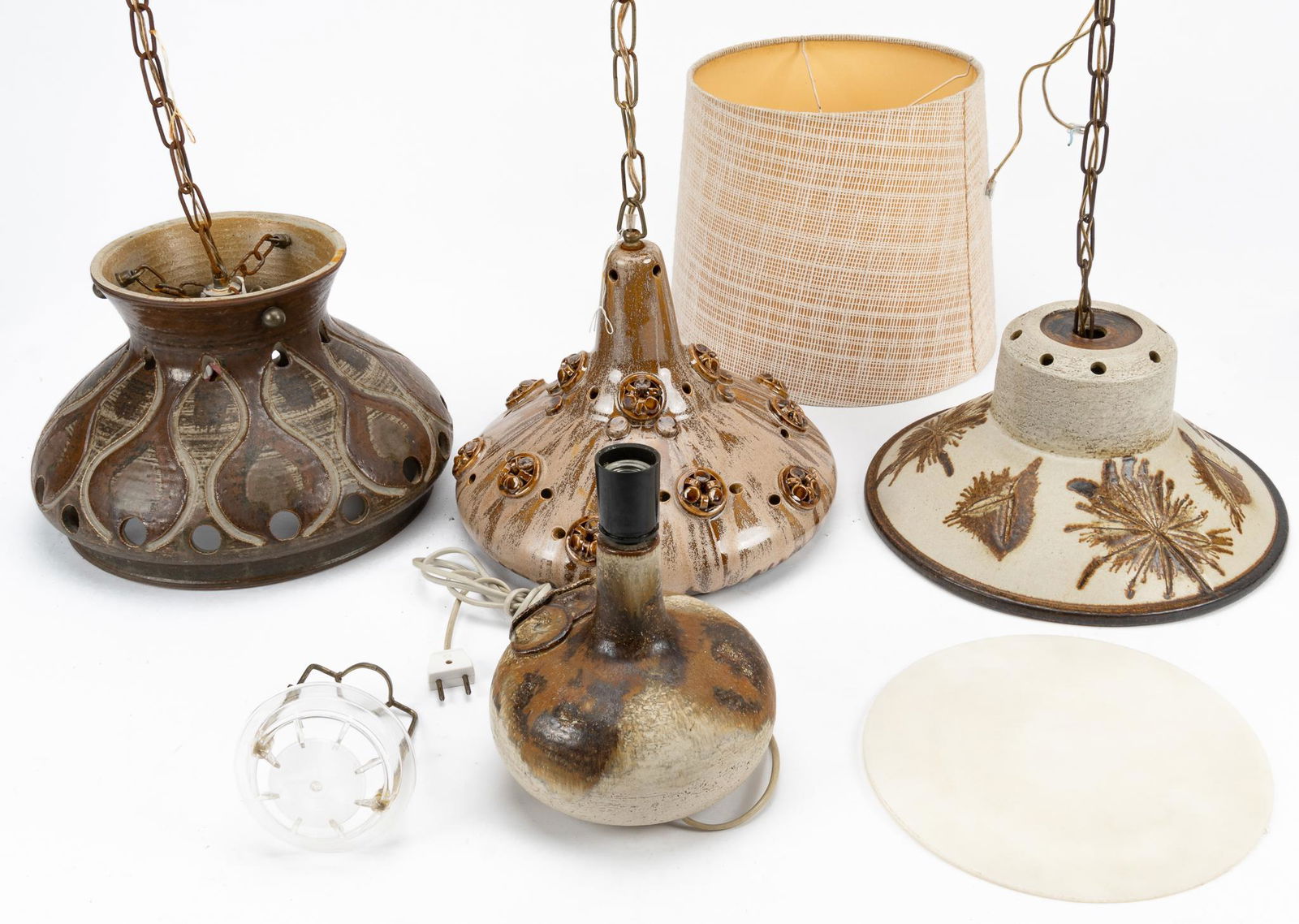 (3) Mid-Century Pendant Ceramic Lights and (1) Lamp (1 of 5)