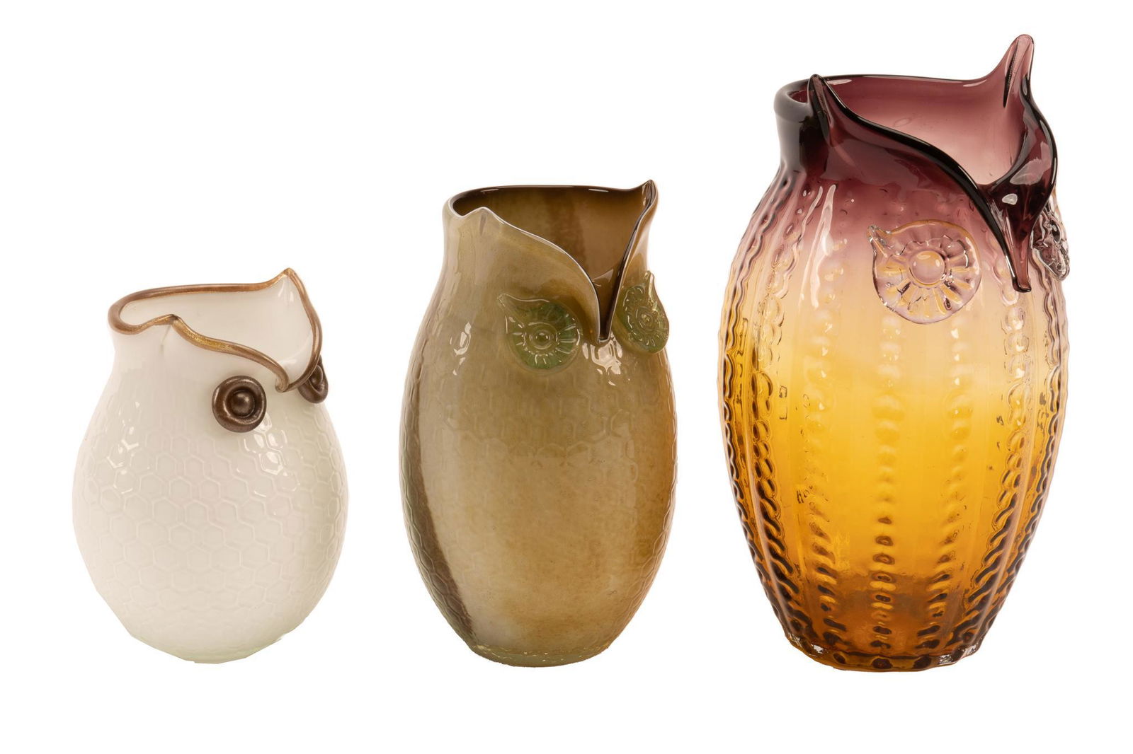 Set of (3) Glass Owl Vases (1 of 3)