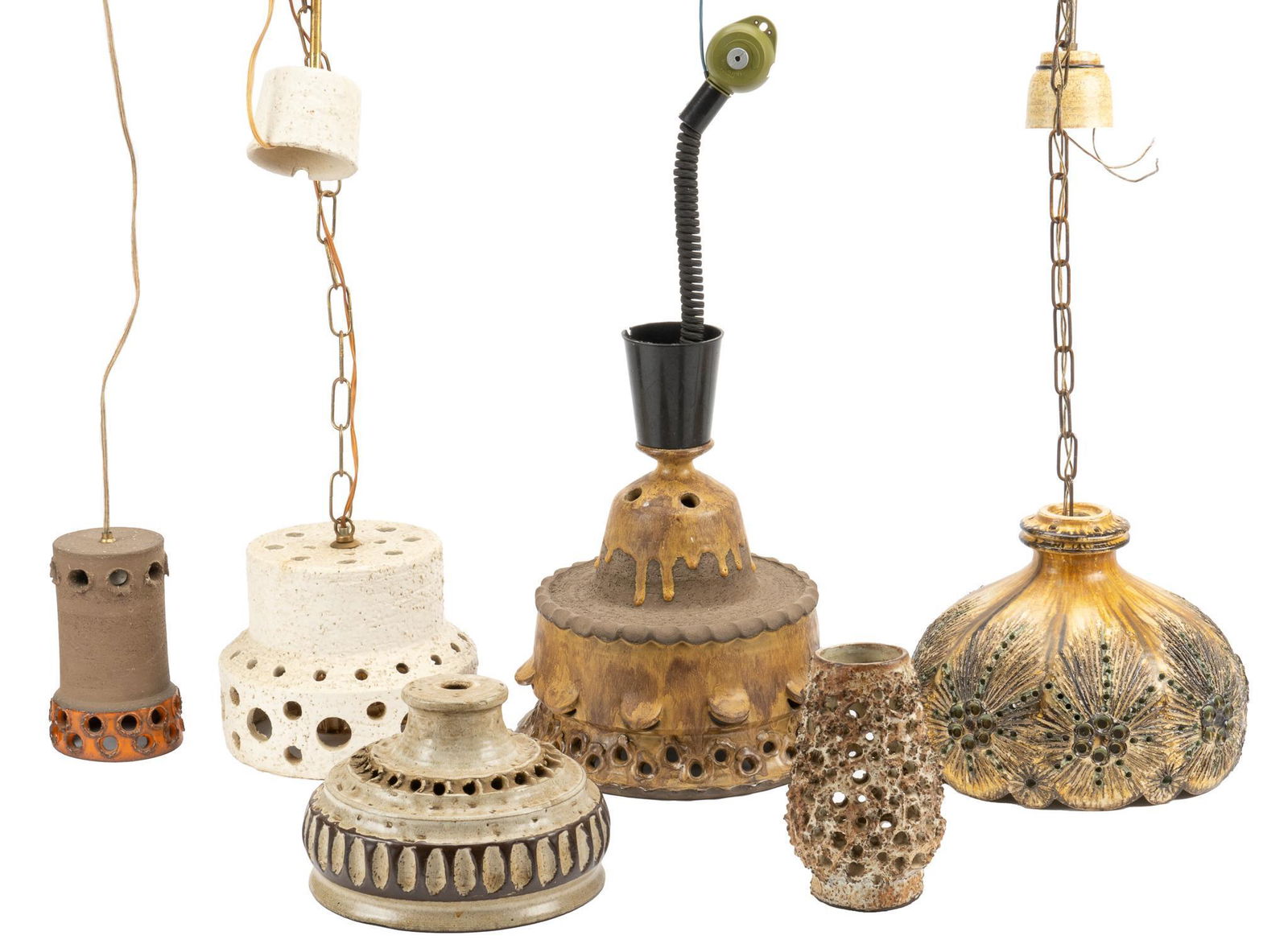 Collection of (5) Mid-Century Ceramic Pendant Lights with (1) Ceramic Shade (1 of 5)