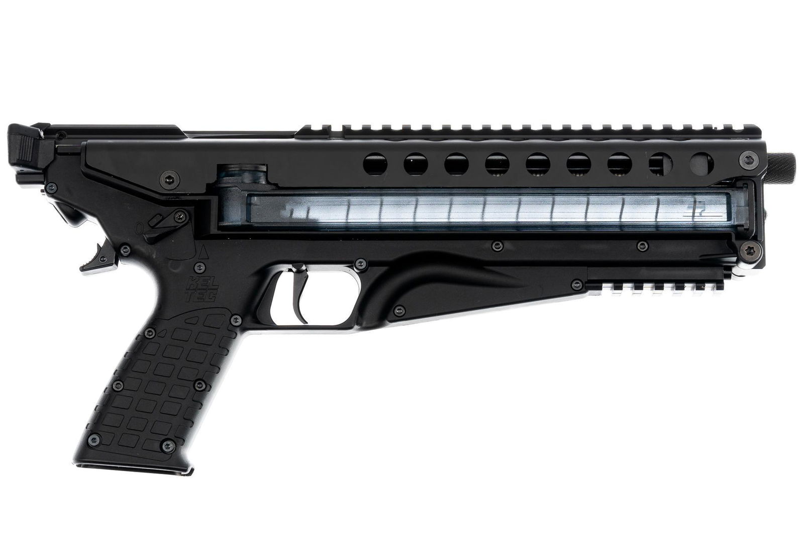 NIB Kel-Tec P50 5.7x28 Semi-Auto Pistol: Serial: AAGG38 Manufacturer: Kel-Tec Inc. Model: P50 Caliber: 5.7x28mm Barrel length: 9.6 in. OAL: 15 in. Condition: Factory NIB Includes: factory hard case w/ papers & all included accessories; 2