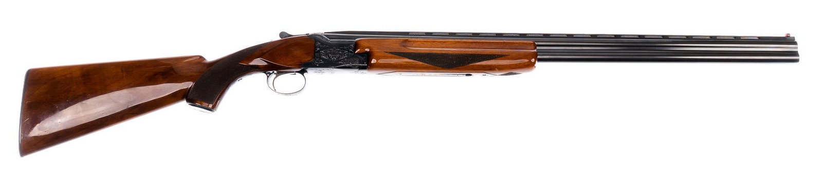 Winchester Model 101 20-Gauge O/U Shotgun: Serial: K243101 Manufacturer: Winchester Model: 101 Caliber: 20 Ga. Barrel length: 27 in. OAL: 43 in. Condition: Excellent; walnut stock & forend have very light handling marks; barrel & recei