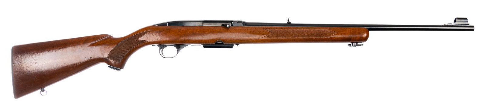 Scarce Pre-64 Winchester Model 100 .284 WIN Semi-Auto Rifle: Serial: 66638 Manufacturer: Winchester (c. 1936) Model: 100 Caliber: .284 WIN Barrel length: 22 in. OAL: 42.5 in. Condition: Very Good; wood stock has moderate handling marks; barrel & receiver ha