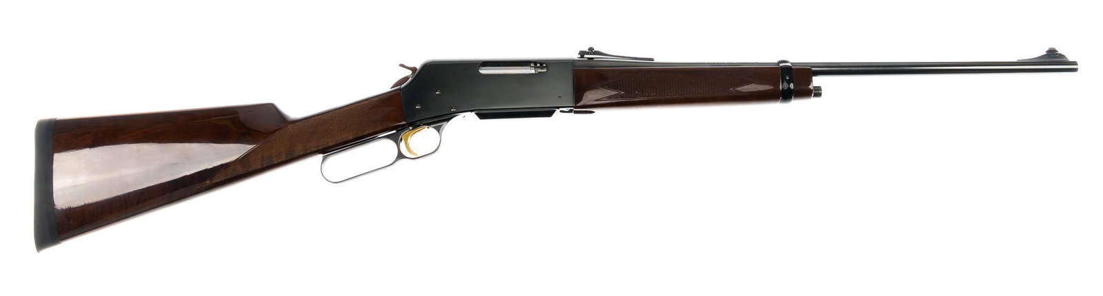 Scarce Browning Model 81 BLR .284 WIN Lever-Action Rifle: Serial: 17163PN227 Manufacturer: Browning Arms Co. (c. 1989) Model: 81 BLR Caliber: .284 WIN Barrel length: 20 in. OAL: 40 in. Condition: Excellent; wood stock has light handling marks on left side of