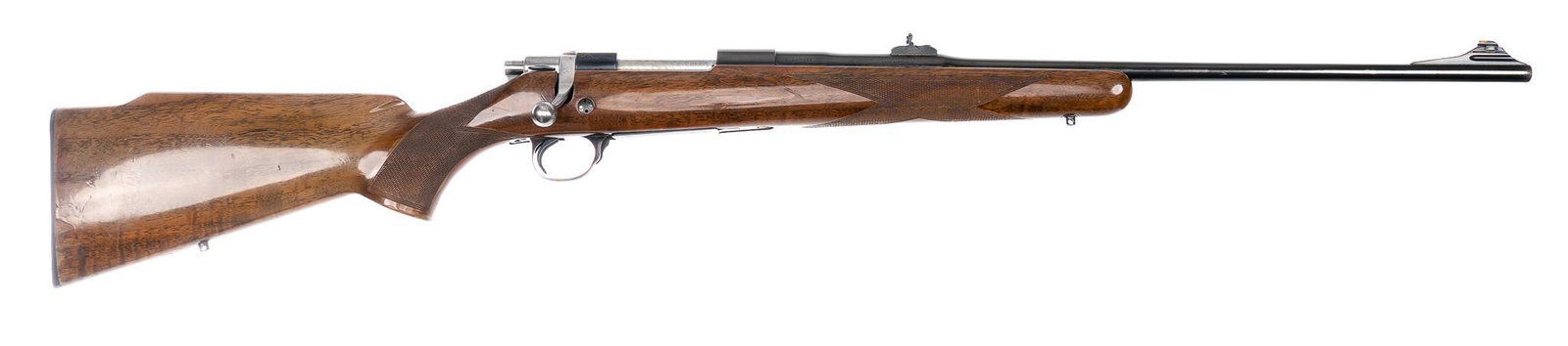 Rare Finnish Browning Safari .284 WIN Bolt-Action Rifle: Serial: 669127 Manufacturer: Browning Arms Co., Finland Model: Safari Caliber: .284 WIN Barrel length: 22 in. OAL: 42 in. Condition: Good; wood stock has moderate wear; barrel & receiver have ligh