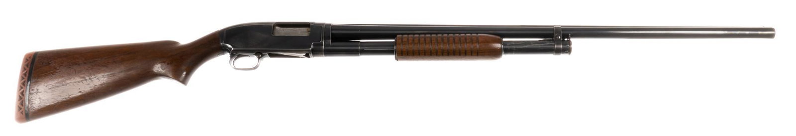 Post-War Winchester Model 12 12-Gauge Shotgun: Serial: 1272689 Manufacturer: Winchester (c. 1951) Model: 12 Caliber: 12 Ga. (full choke) Barrel length: 30 in. OAL: 49.5 in. Condition: Good; wood stock has handling marks commensurate w/ age; barrel