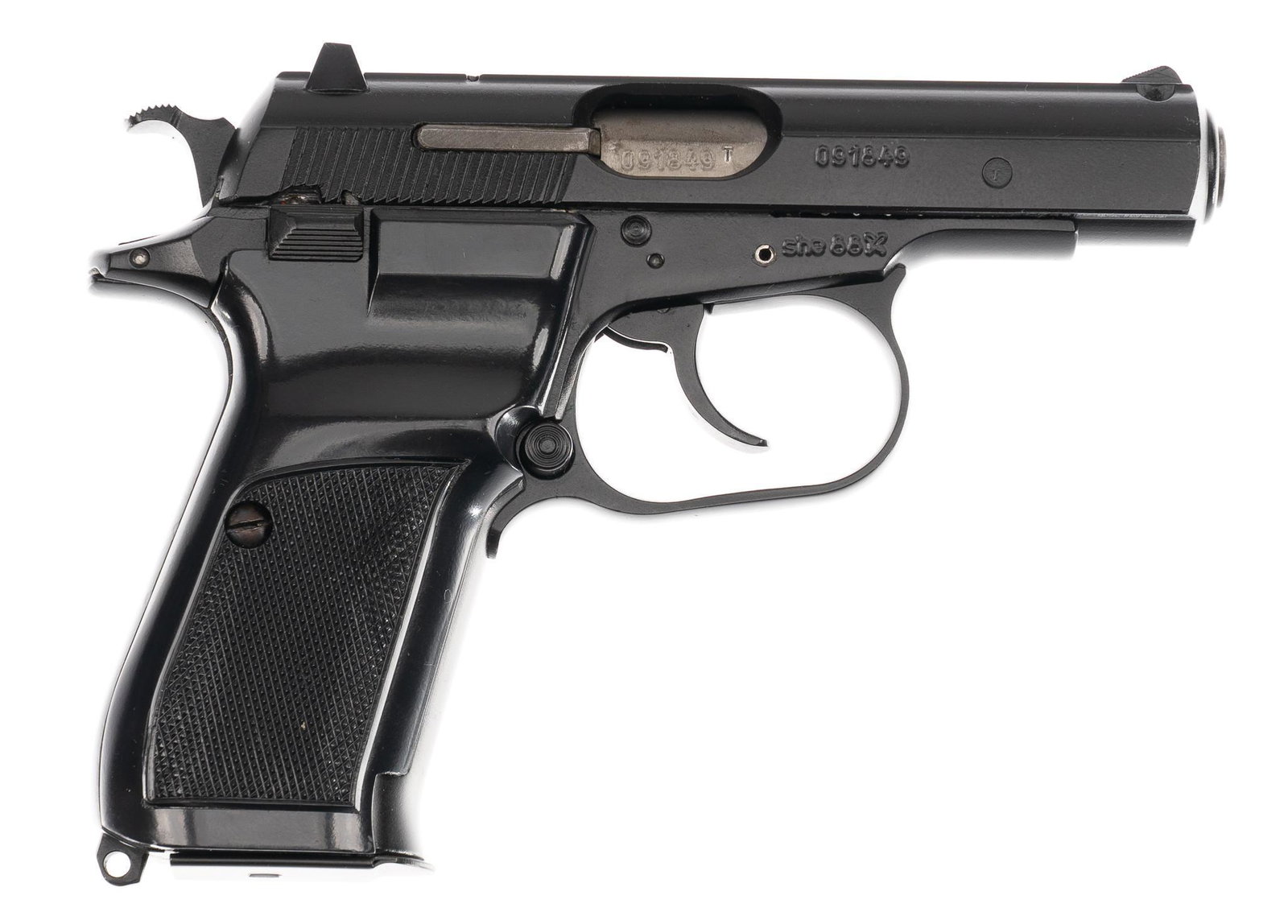 Czech CZ 82 9mm Makarov Semi-Auto Pistol: Serial: 091849 Manufacturer: Ã„Å’eskÃƒÂ¡ Zbrojovka (CZ) (c. 1988) Model: 82 Caliber: 9mm Makarov Barrel length: 3.75 in. OAL: 7 in. Condition: Excellent; black polymer grips have no wear; fr