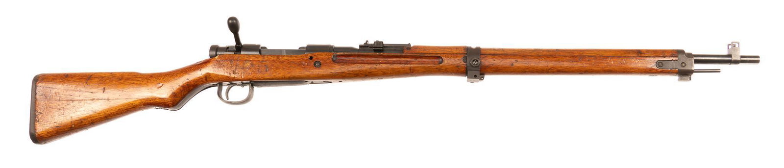 WWII Japanese Type 99 Arisaka 7.7 Japanese Bolt-Action Rifle: Serial: 38623 Manufacturer: Tokyo Kogyo Arsenal (c.1944) Model: Type 99 Caliber: 7.7x58 Japanese Barrel length: 25.5 in. OAL: 44 in. Condition: Very Good; wood stock has light handling marks; receiver