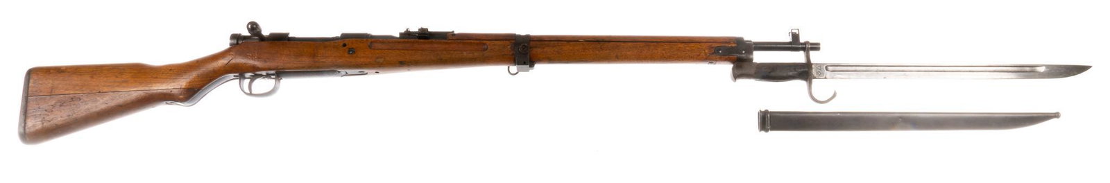 WWII Japanese Arisaka Type 99 7.7x58 Rifle W/ Bayonet: Serial: 82574 Manufacturer: Kokura Arsenal, Japan (c. 1941) Model: Type 99 Caliber: 7.7x58mm Barrel length: 26 in. OAL: 44 in. Condition: Fair-Good; wood stock is commensurate w/ age & use; barrel