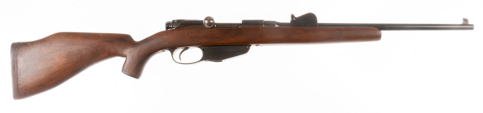 Steyr M1898 "Sporter" 6.5 Mannlicher Bolt-Action Rifle: Serial: 4222 P Manufacturer: Steyr Arms, Austria Model: 1898 "Sporter" Caliber: 6.5 Mannlicher Barrel length: 18 in. OAL: 38.5 in. Condition: Fair; wood "Sporter" stock has fair amount