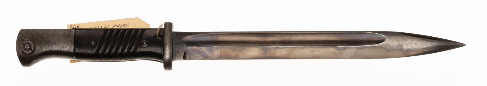 German WWII Mauser K98k Bayonet W/ Scabbard & Frog: Includes: German K98k bayonet w/ scabbard & frog, for Mauser K98 Marked: dated 1942; "8258" on right side of blade "42asw" on left side; 2 "WaA 519" waffenampts on left of 
