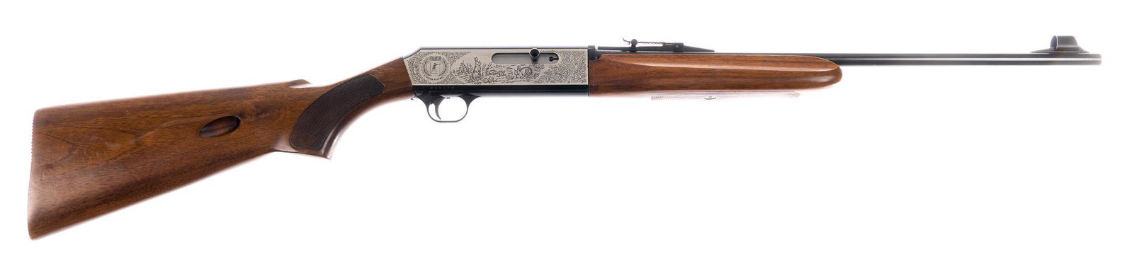 Franchi Centennial De Luxe Model .22 LR Semi-Auto Rifle: Serial: 1 020672 Manufacturer: Franchi-Brescia, Italy / Stoeger Arms Corp. import Model: Centennial De Luxe Caliber: .22 LR Barrel length: 21 in. OAL: 39.5 in. Condition: Very Good; wood stock has lig