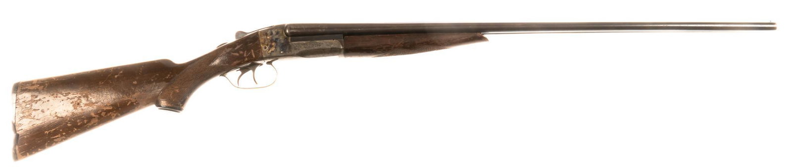 Stevens Model 330 .410 Bore SXS Shotgun: Serial: H19960 Manufacturer: Stevens Arms Co. Model: 330 Caliber: .410 Bore Barrel length: 26 in. OAL: 42.5 in. Condition: Fair; stock and forend have many handling marks, however are free of cracks o