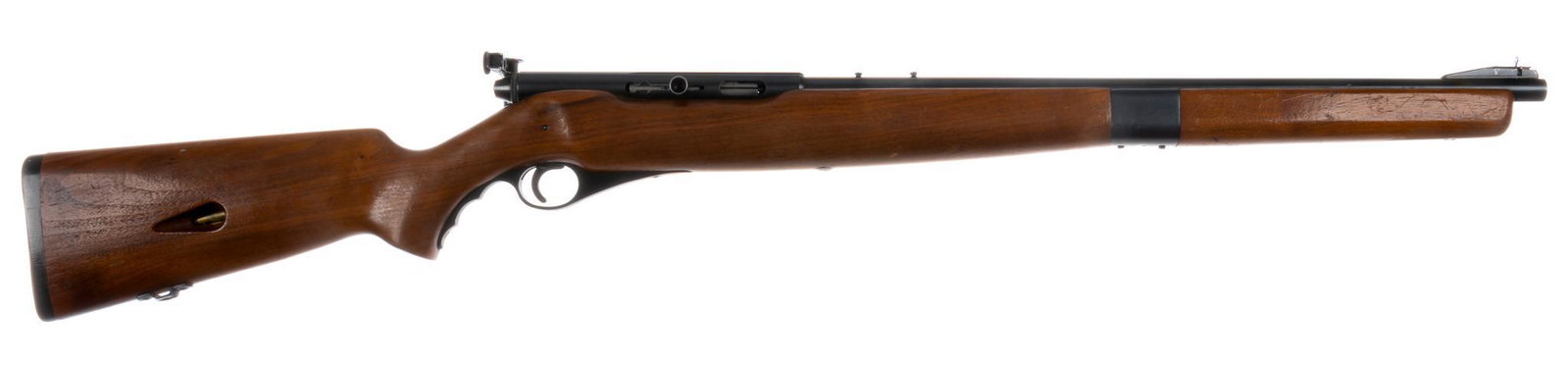Mossberg Model 151M-B .22 LR Semi-Auto Rifle: Serial: No SN Manufacturer: O.F. Mossberg & Sons (c. 1948-1954) Model: 151M-B Caliber: .22 LR Barrel length: 20.125 in. OAL: 40.25 in. Condition: Good; wood stock has moderate handling marks; barr