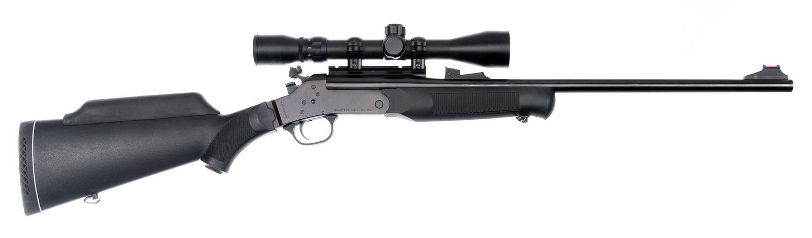 Rossi Wizard .243 WIN Single Shot Rifle: Serial: R243YBS Manufacturer: Rossi Model: Wizard Caliber: .243 WIN Barrel length: 22 in. OAL: 37 in. Condition: Very Good; polymer stock has light handling marks; barrel & receiver have good blui
