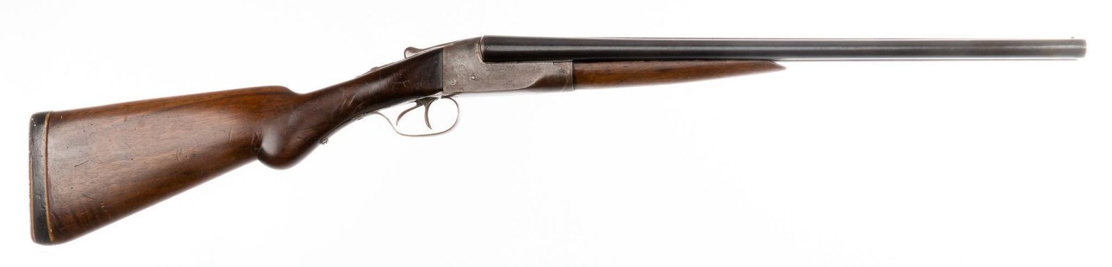 Ithaca Flues Field Grade 20-Gauge SXS Shotgun: Serial: 215993 Manufacturer: Ithaca Gun Co. (c. 1911-1912) Model: Flues Field Grade Caliber: 20 Ga. Barrel length: 20 in. OAL: 37 in. Condition: Fair; wood stock has fair amount of wear & handling