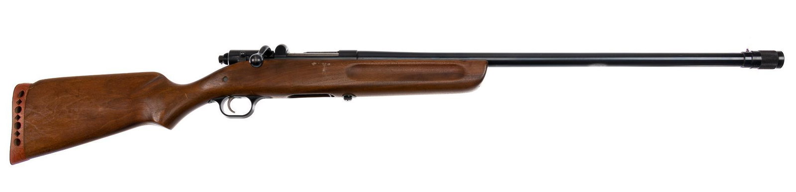 H&R Model 349 "Gamester" 12-Gauge Bolt-Action Shotgun: Serial: No SN Manufacturer: Harrington & Richardson Model: 349 "Gamester" Caliber: 12 Ga. Barrel length: 26 in. w/ adjustable choke compensator OAL: 16.5 in. Condition: Good; wood stock ha