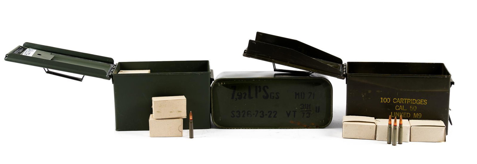 920 Rounds of Romanian 8mm Mauser in Sealed Tin & Packs: Includes: -380 rounds of Romanian 8x57 Mauser ammo, 154 Gr FMJ in sealed tin -540 rounds of Romanian 8x57 Mauser ammo, 154 Gr FMJ in packs Provenance: A San Antonio, Texas Estate We will happily provi