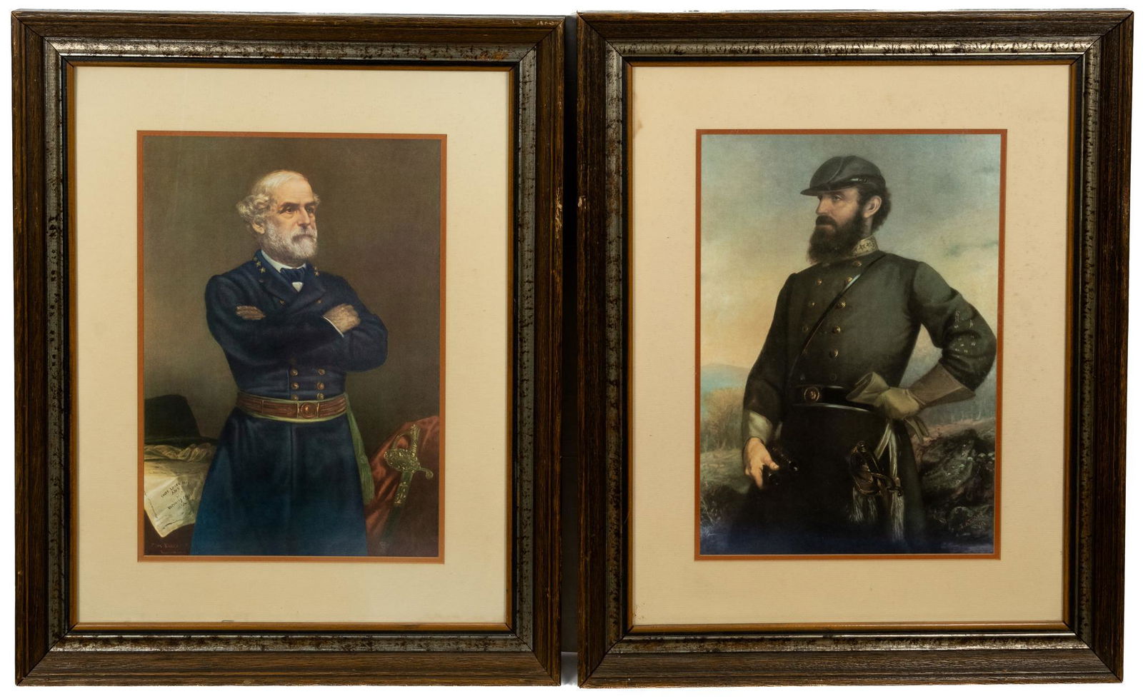 Pair of John Elder Framed Prints: Stonewall Jackson & Robert E. Lee: John A. Elder, Stonewall Jackson & Robert E. Lee, framed prints, image size: 19.25 Ãƒâ€” 13.5 in., frame size: 30.75 Ãƒâ€” 24.75 in. Condition: Good; no condition issues under the gl