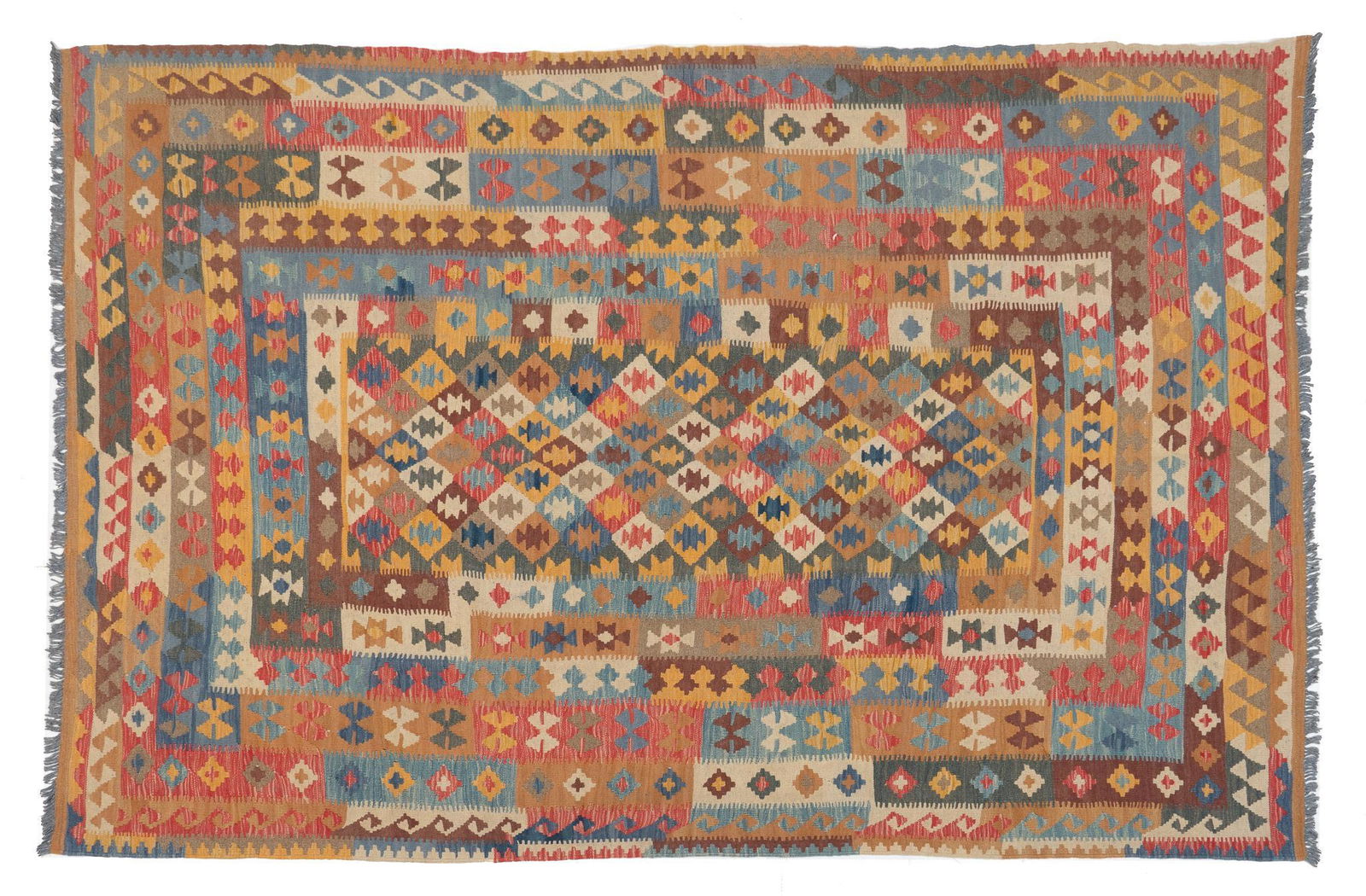 Hand-Made Geometric Kilim Rug, 10'1" x 6'7" (1 of 3)